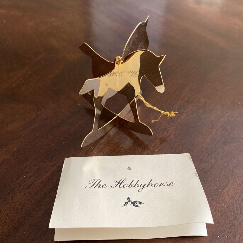 Vintage 1978 Danbury Mint Gold Plated Ornament The Hobbyhorse with card